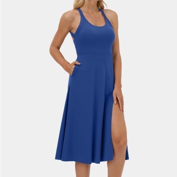 Halara Backless Cut Out Twisted Side Pocket Split Midi Casual Dress. - Picture 4 of 8